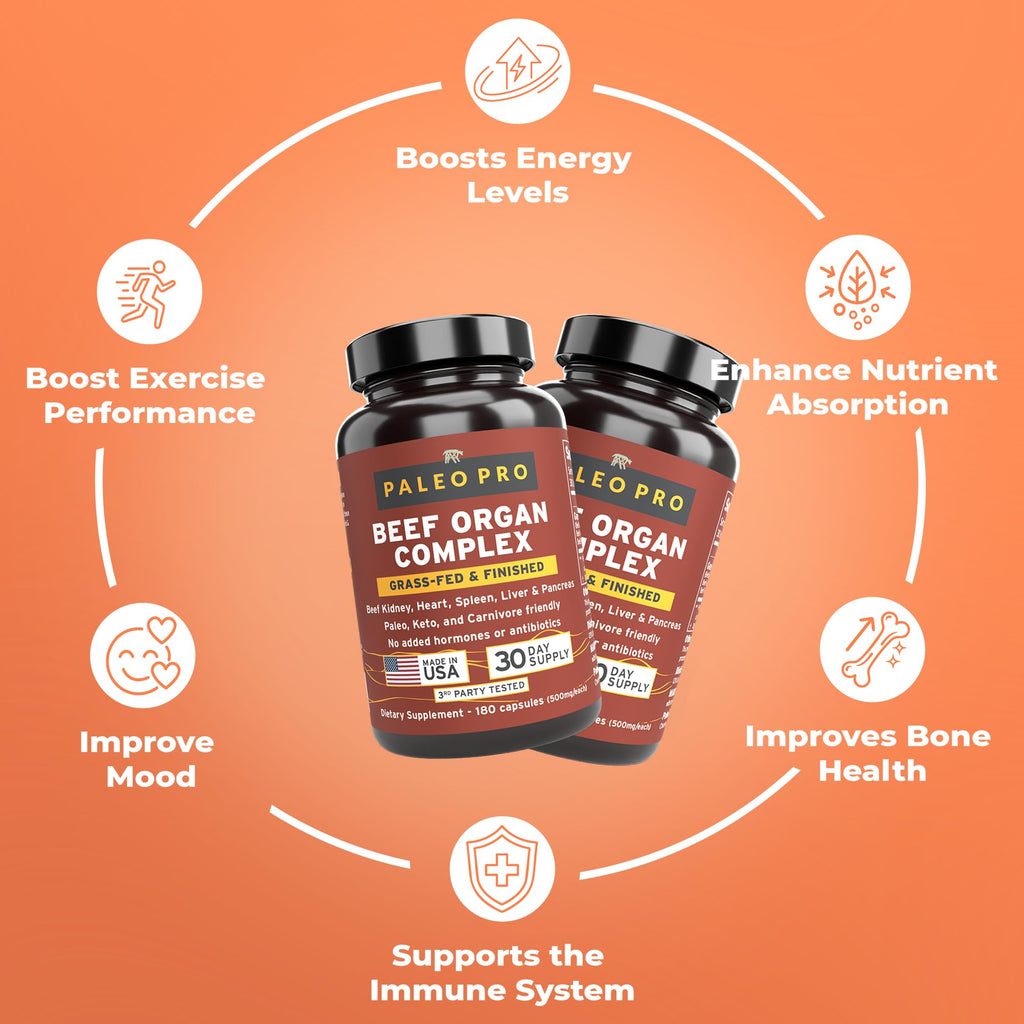 Paleo Pro O.G. Blend Premium Beef Organs Capsules, Kidney, Heart, Liver, Spleen and Pancreas from Grass Fed & Pastured Cows, Dietary Supplement, No GMO, 180 Capsules (Beef Organ Complex) Paleo ProBuy Supplements Australia
