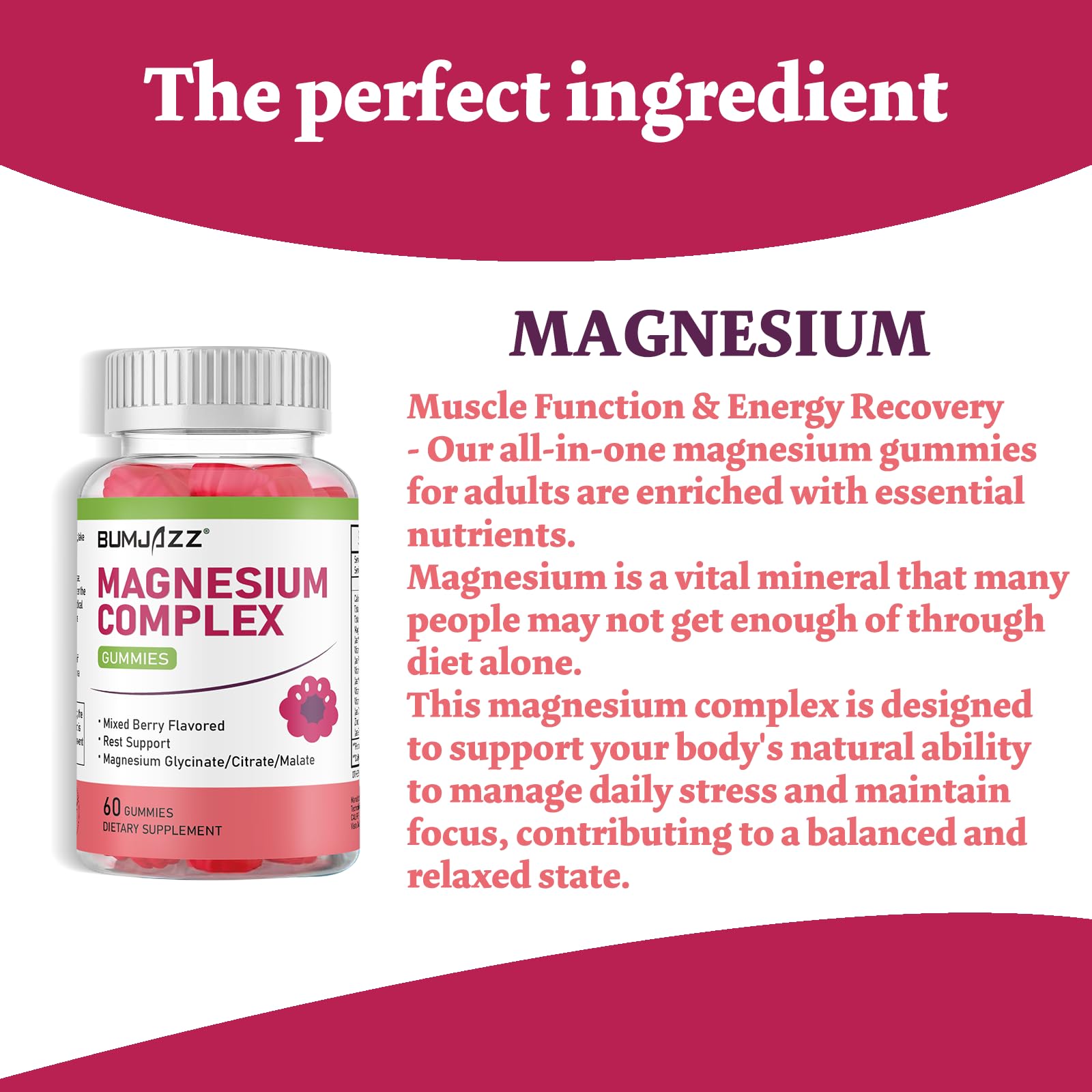 Magnesium Complex Gummies 800mg - 60 Counts Magnesium Glycinate&Citrate&Malate Gummy for Rest Muscle Function Bumjazz buy supplements Au