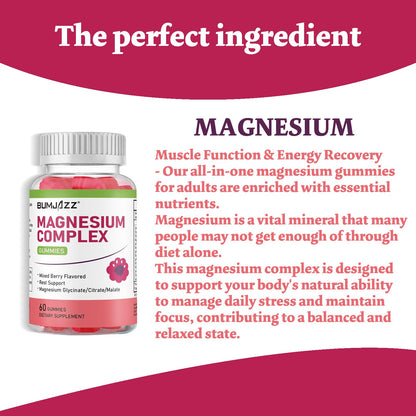 Magnesium Complex Gummies 800mg - 60 Counts Magnesium Glycinate&Citrate&Malate Gummy for Rest Muscle Function Bumjazz buy supplements Au