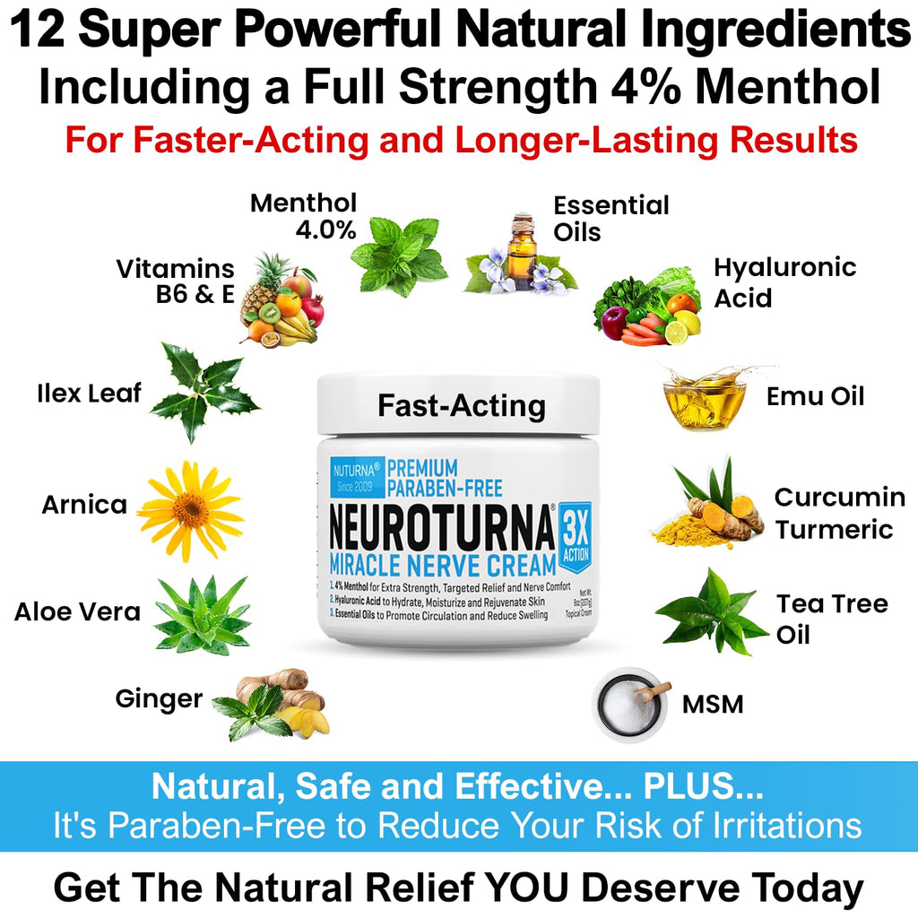 Neuropathy Nerve Relief Cream - Premium Nerve Cream 3X Action for Targeted Relief and Soothing Nerve Comfort - Maximum Strength with 4% Menthol Arnica MSM for Feet Hands Legs Toes & Back - Large 4 Oz NuturnaBuy Supplements Australia