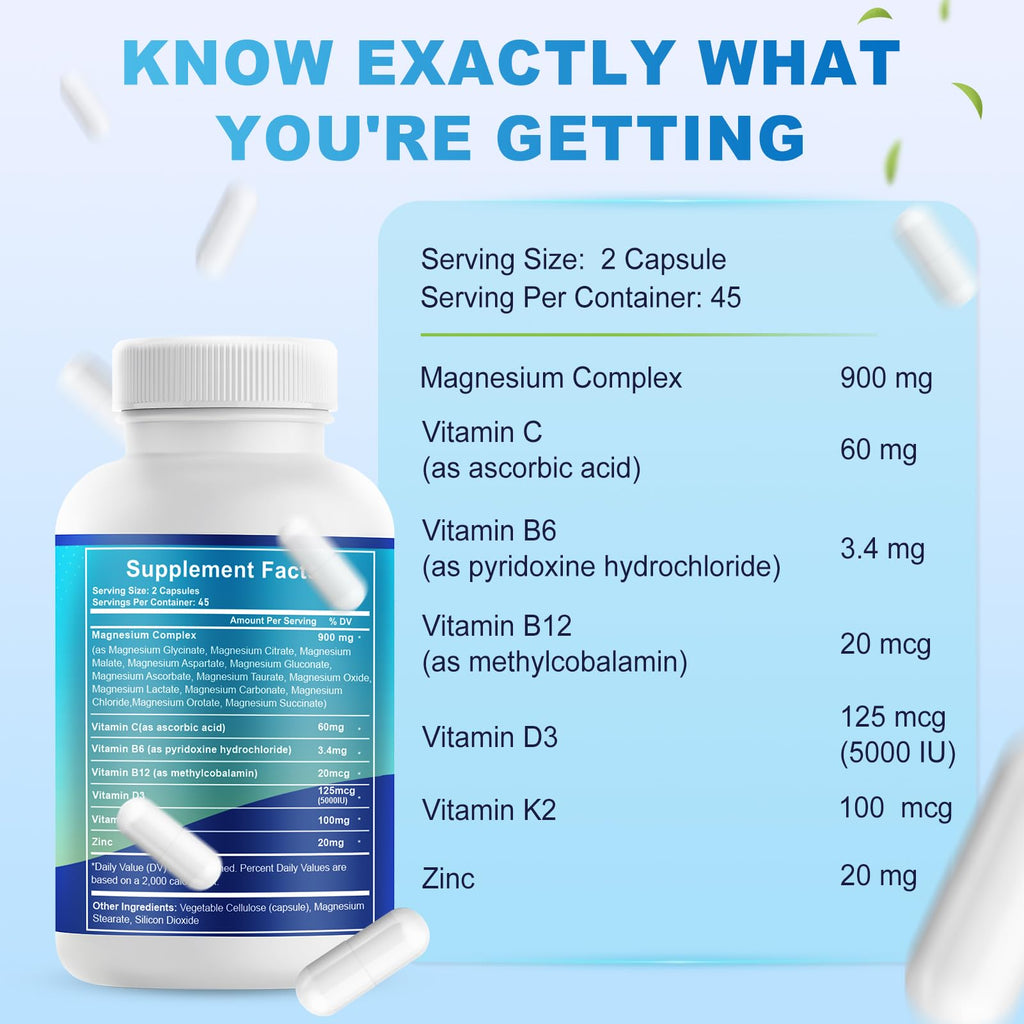 VYXION Magnesium Complex 900mg per Serving – High Absorption Magnesium Glycinate with Vitamin D3 K2 Zinc & B Vitamins – Sleep, Calm, Muscle & Nerve Support – 90 Capsules Vyxion buy supplements Au