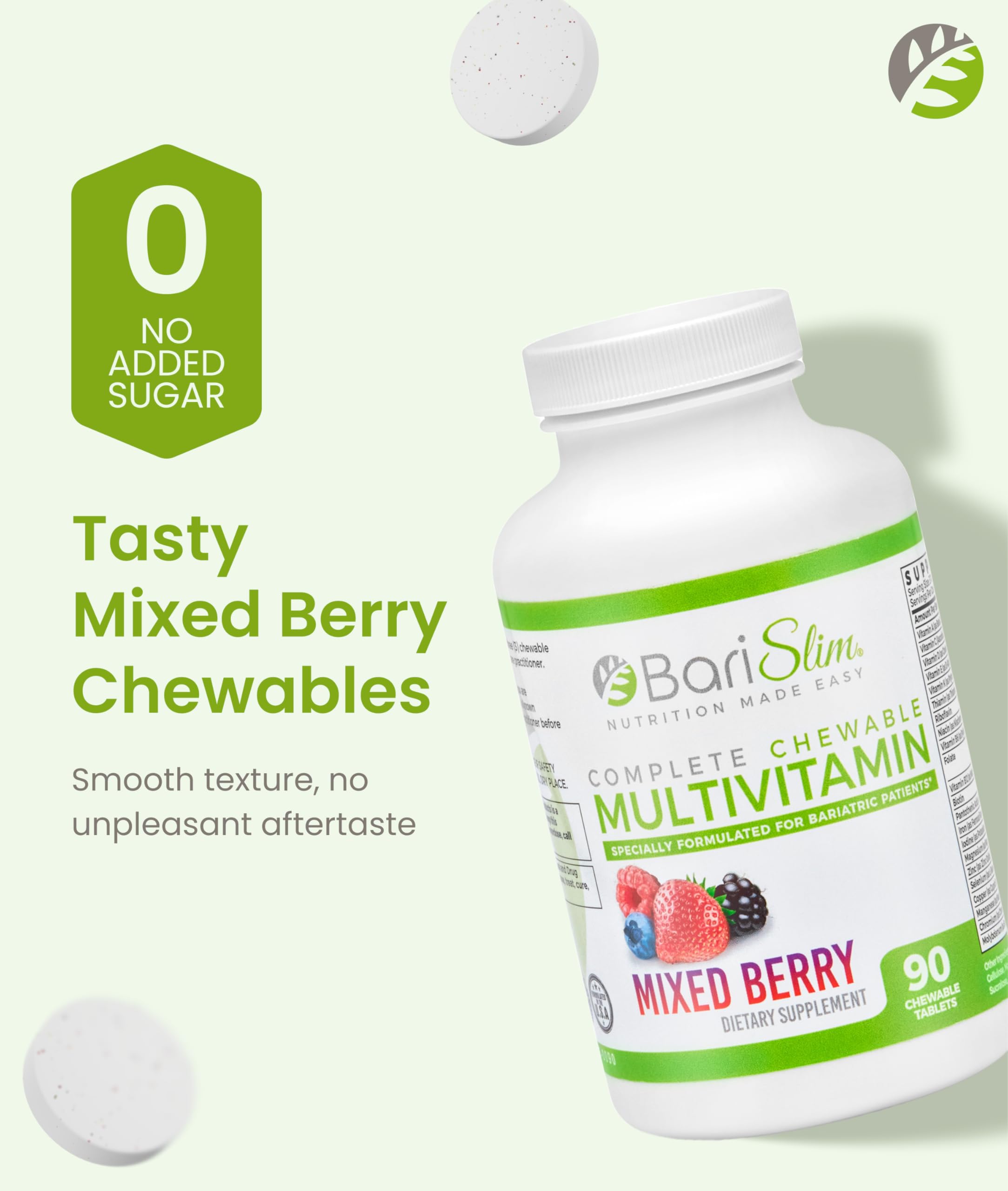 BariSlim Complete Chewable Bariatric Multivitamin Tablets - 45 mg Iron - Bariatric Vitamin & Supplement for Post Bariatric Surgery Including Gastric Bypass & Gastric Sleeve | Mixed Berry | 90 Tablets BariSlim buy supplements Au