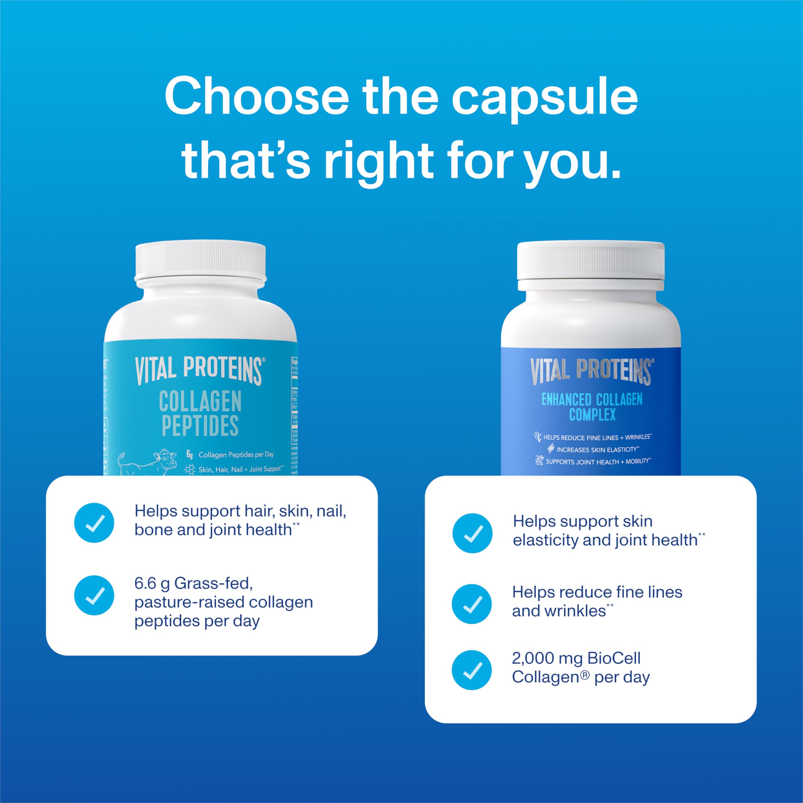 Vital Proteins® Enhanced Collagen Complex Capsules with BioCell Collagen® - Supports Skin Elasticity, Joint Health and Helps Reduce