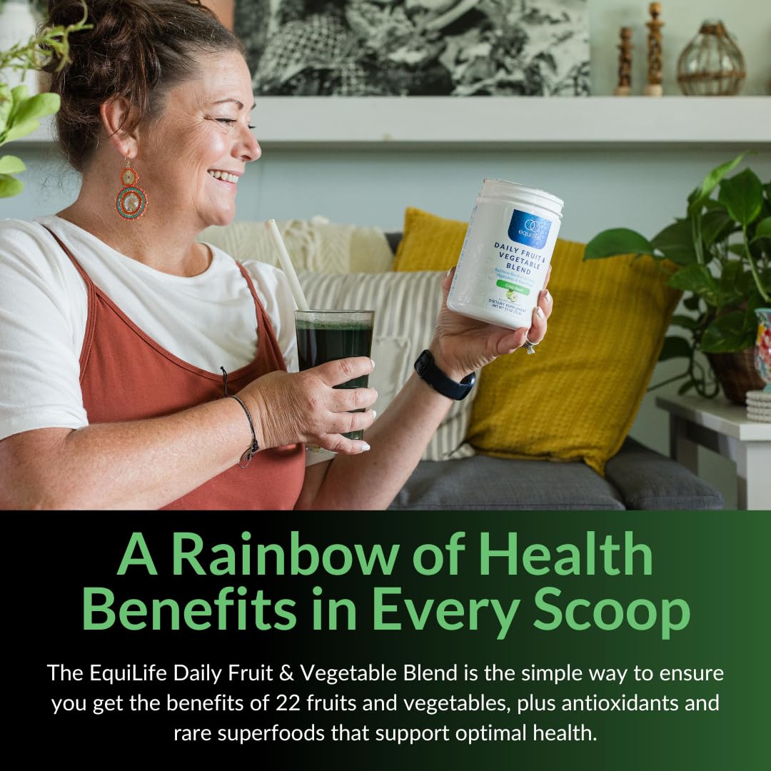 Equilife Daily Fruit & Vegetable Blend, Superfood Antioxidant Supplement, Crisp Apple Flavor with Vitamin C, Fiber, and 9 Essential Amino Acids, Supports Energy, Low Sugar, Vegan, 30 Servings Tub Equilife buy supplements Au
