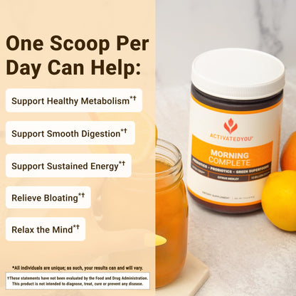 ACTIVATEDYOU Morning Complete Daily Wellness Greens Superfood Drink Mix for Gut Health w/Prebiotics, Probiotics, Antioxidants, Green Superfoods, 10 Billion CFUs, 30 Servings (Citrus) ACTIVATEDYOUBuy Supplements Australia