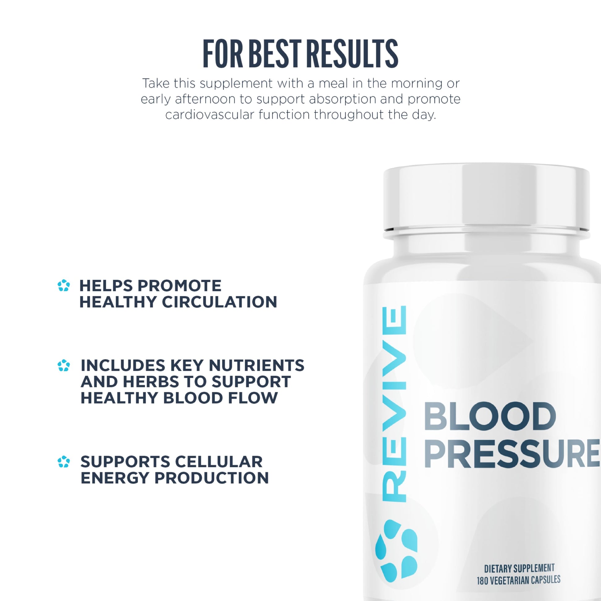 Revive MD Blood Pressure Support Supplement - Supports Heart and Circulatory Health, Energy & Daily Wellness - Magnesium, Potassium, Folic Acid & Garlic Formula (180 Vegetarian Capsules, 60 Servings) ReviveBuy Supplements Australia