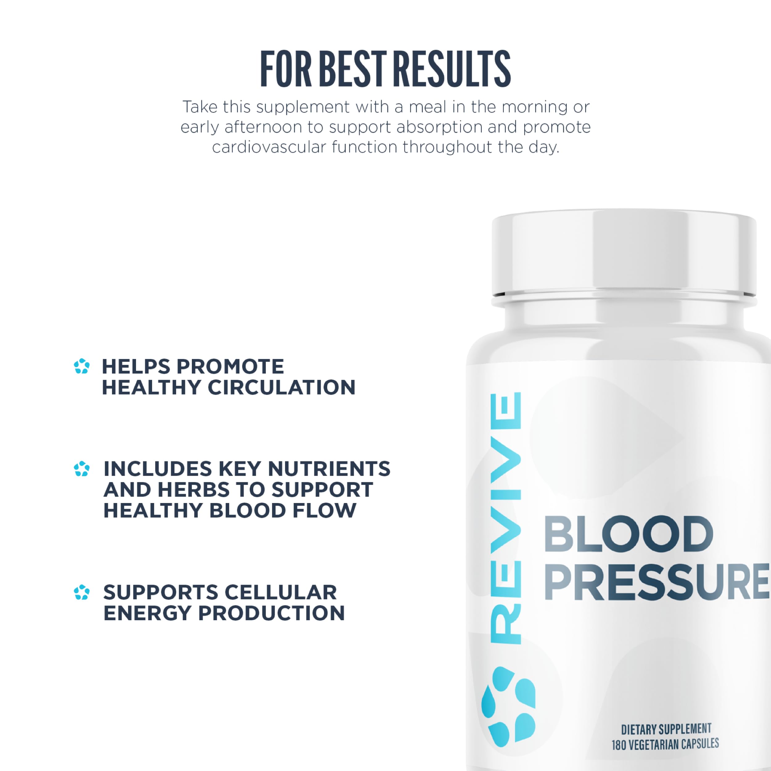 Revive MD Blood Pressure Support Supplement - Supports Heart and Circulatory Health, Energy & Daily Wellness - Magnesium, Potassium, Folic Acid & Garlic Formula (180 Vegetarian Capsules, 60 Servings) ReviveBuy Supplements Australia