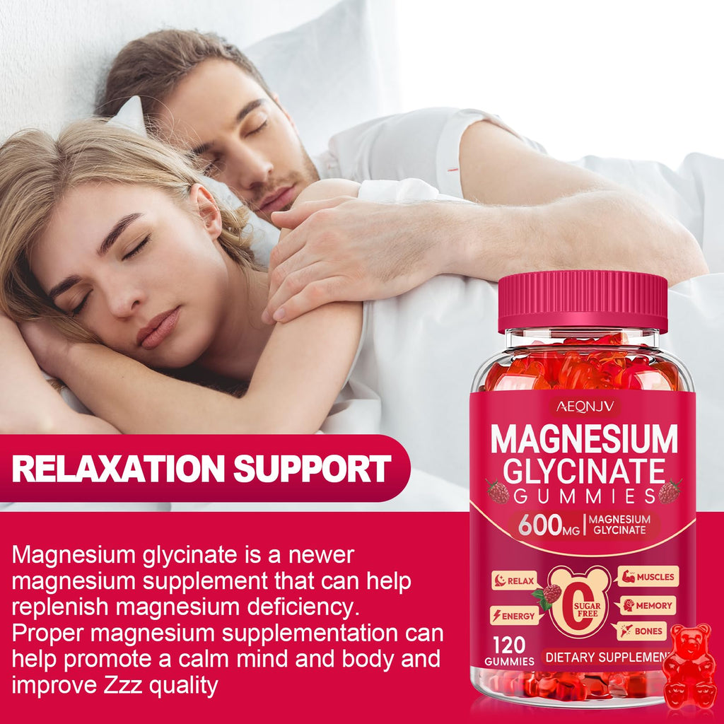 Magnesium Glycinate Gummies 600mg, Sugar Free Magnesium Gummies for Adults, Chewable Potassium Supplements for Body Support, Zzz and Relaxation, 120 Count AEQNJVBuy Supplements Australia