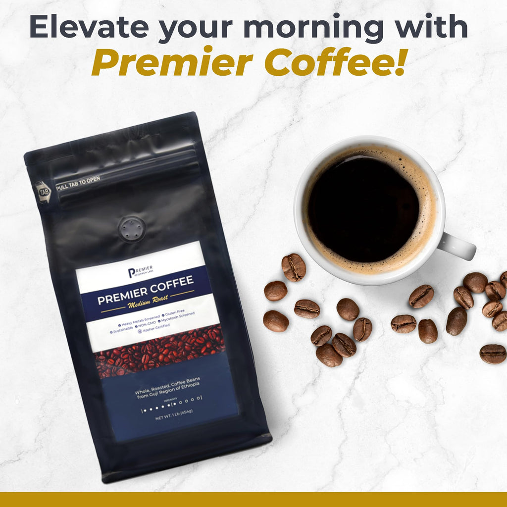 Premier Research Labs Organic Whole Roasted Coffee Beans - Medium Roast, From Guji Region of Ethiopia, Crafted for Optimal Health Benefits, Sweet & Fruity, Well-Balanced, Gluten Free - 1 Pound Premier Research LabsBuy Supplements Australia