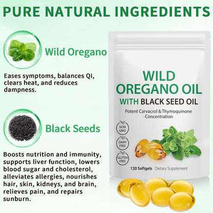 Oil of Oregano with Black Seed Oil, 6000mg Oregano Oil Capsules Organic, of Oregano