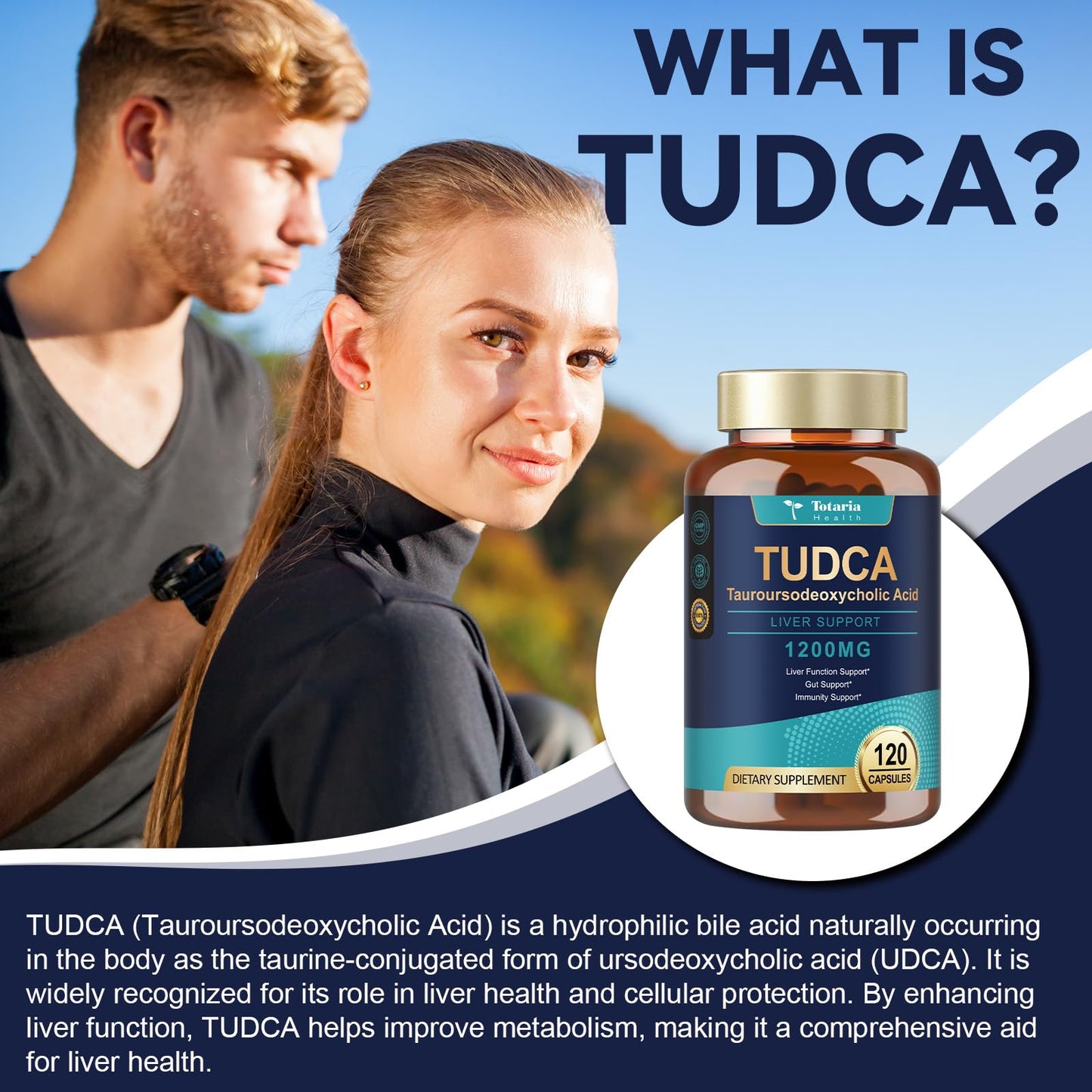 Totaria TUDCA Bile Salts 1200mg (Tauroursodeoxycholic Acid), 120 Capsules, Ultra Strength Pure TUDCA Liver Supplements