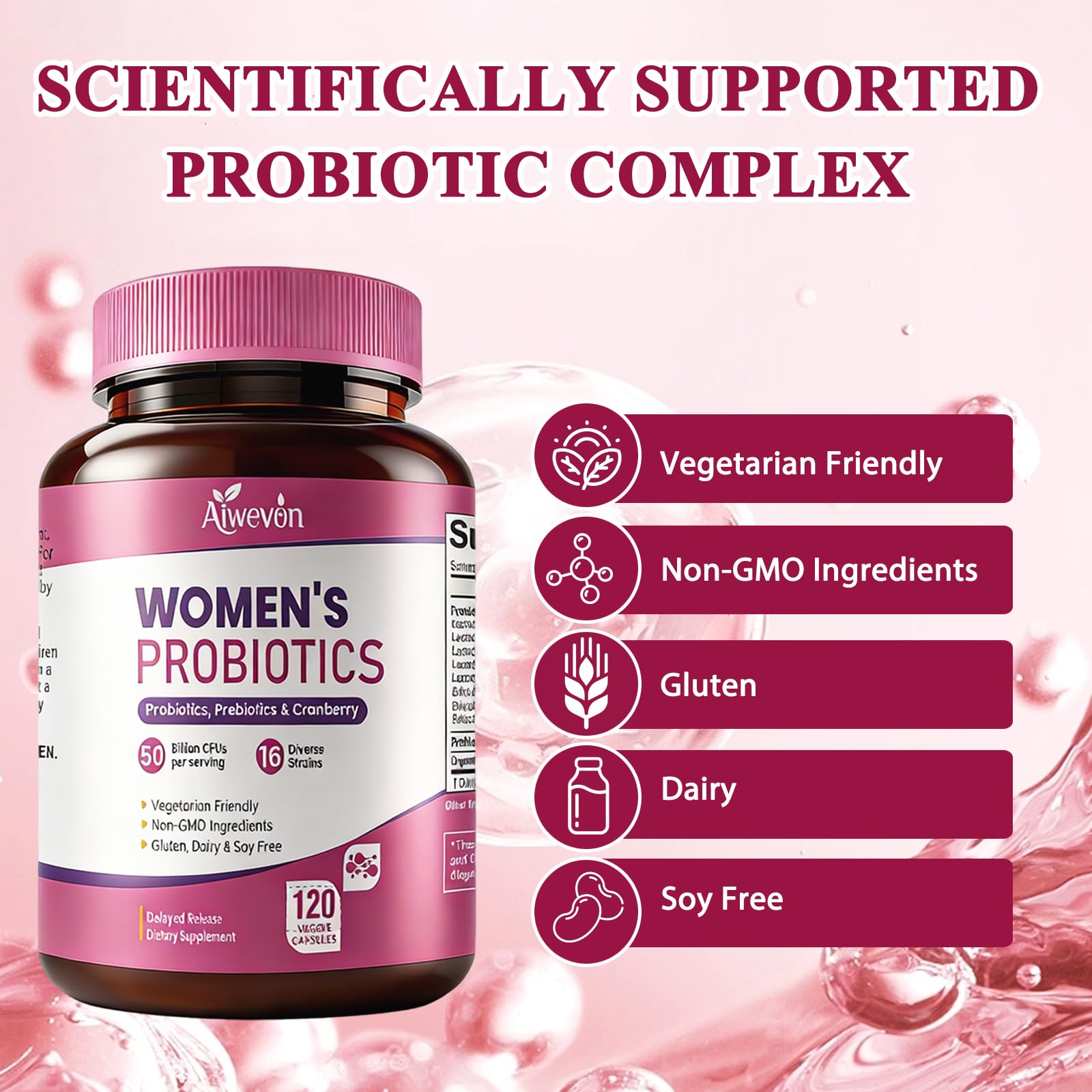 Women Probiotics 50 Billion CFU: Probiotics for Women with Prebiotics & Cranberry, 16 Strain Probiotic Supplement for Digestive Gut Health, Vaginal & Urinary Tract Support