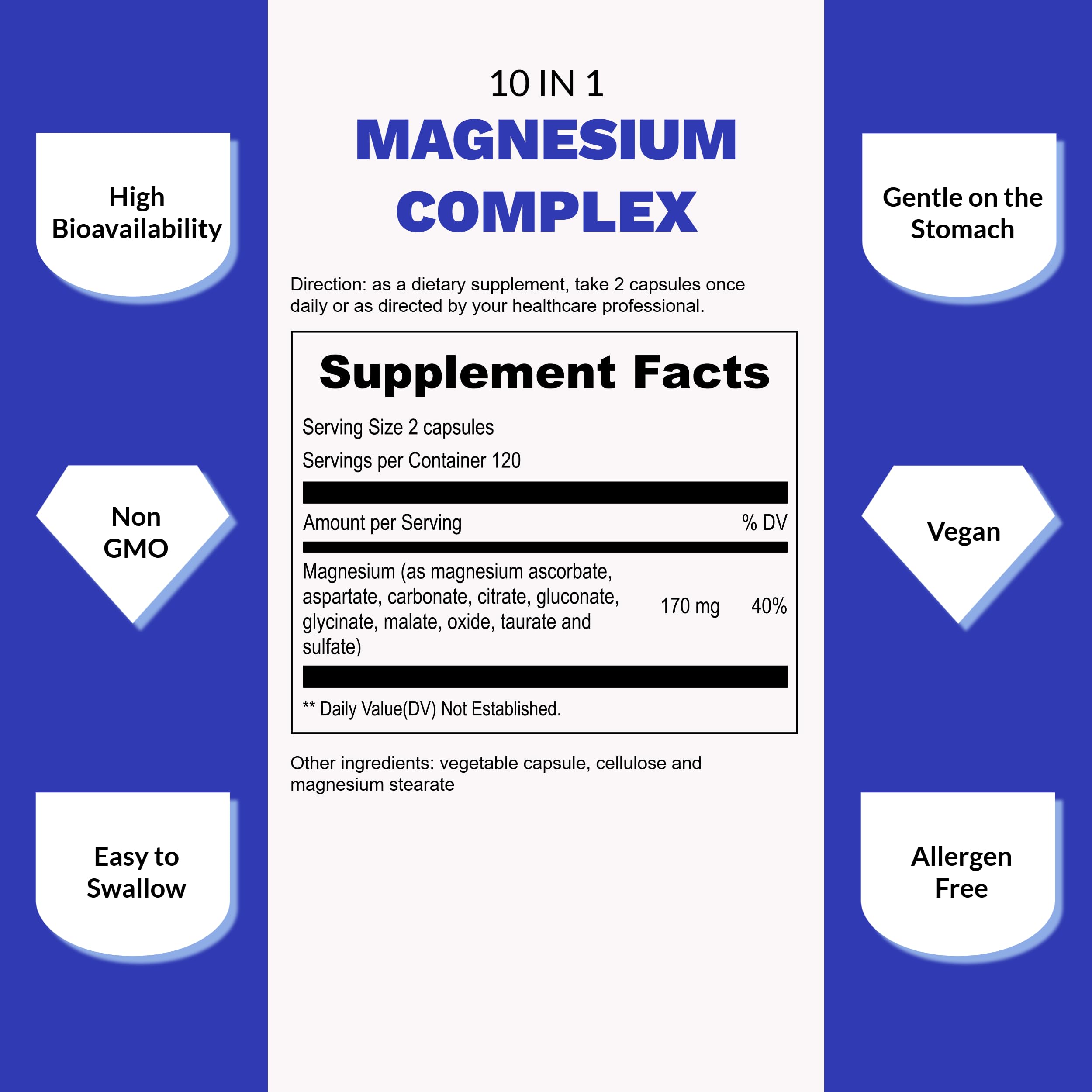 UpNourish Magnesium Supplement - 10 in 1 Magnesium Complex - Full Spectrum Magnesium Mineral Supplements with Glycinate, Citrate, Taurate, Malate, Carbonate, Oxide and More, 240 Vegan Capsules UpNourish buy supplements Au