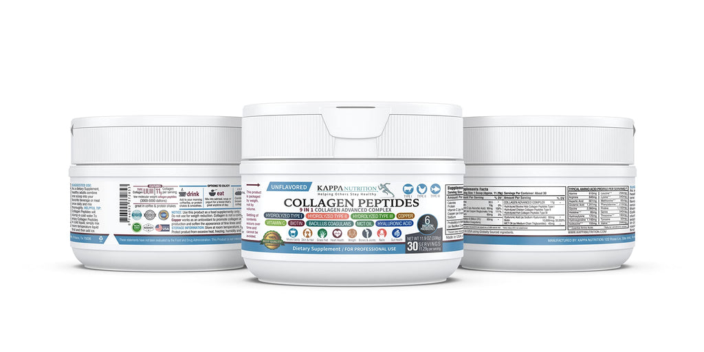 KAPPA NUTRITION Collagen Type I, II, III, 6 Billion Probiotic Acid Resistance, Hyaluronic Acid, Vitamin C, Biotin, Copper and MCT Oil, Beautiful Hair, Nails, & Skin, Collagen Peptides 9 in 1 (11.9oz) KAPPA NUTRITIONBuy Supplements Australia