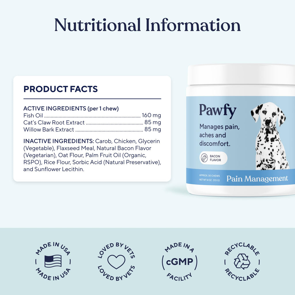 Pawfy Advanced Pain Management - Essential Vitamins & Supplements with Omega 3 |Joint Supplement for Dogs - Supports Hip & Joint Health for Small, Medium, Large Breeds | 30 Fast-Acting Chews PawfyBuy Supplements Australia