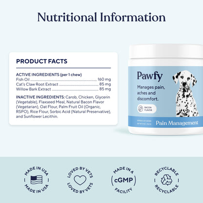Pawfy Advanced Pain Management - Essential Vitamins & Supplements with Omega 3 |Joint Supplement for Dogs - Supports Hip & Joint Health for Small, Medium, Large Breeds | 30 Fast-Acting Chews PawfyBuy Supplements Australia