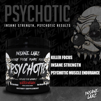 Insane Labz Psychotic Black Edition Mid Stimulant Pre Workout Powder, Energy Focus Pumps, Loaded with Creatine Beta Alanine Taurine Fueled by AMPiberry, 35 Servings (Blue Raspberry)
