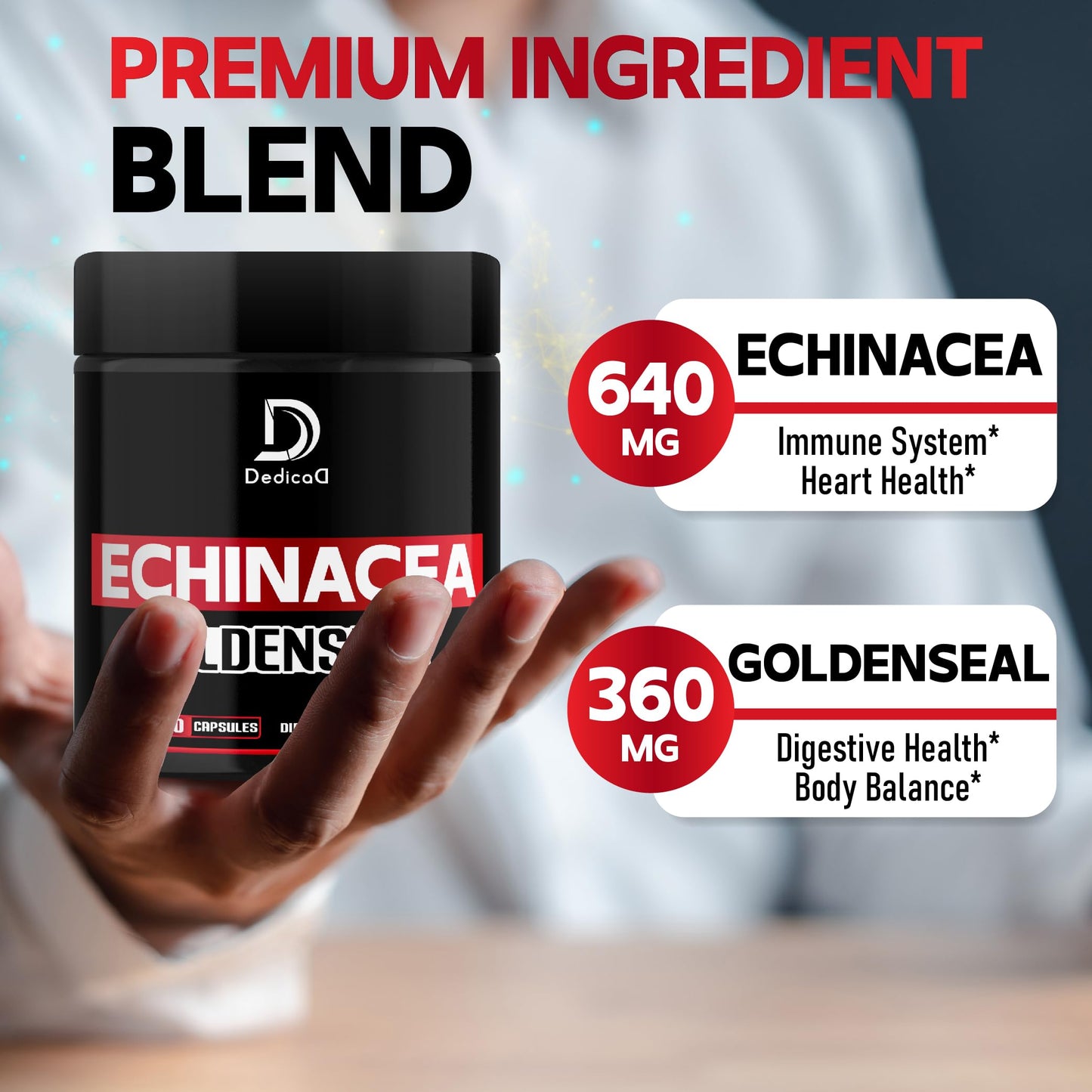 DEDICAD 1000mg Echinacea Goldenseal Capsules - Support Immune System, Well-Being & Overal Health - 60 Veggie Capsules - Non-GMO, Gluten-Free DEDICAD buy supplements Au