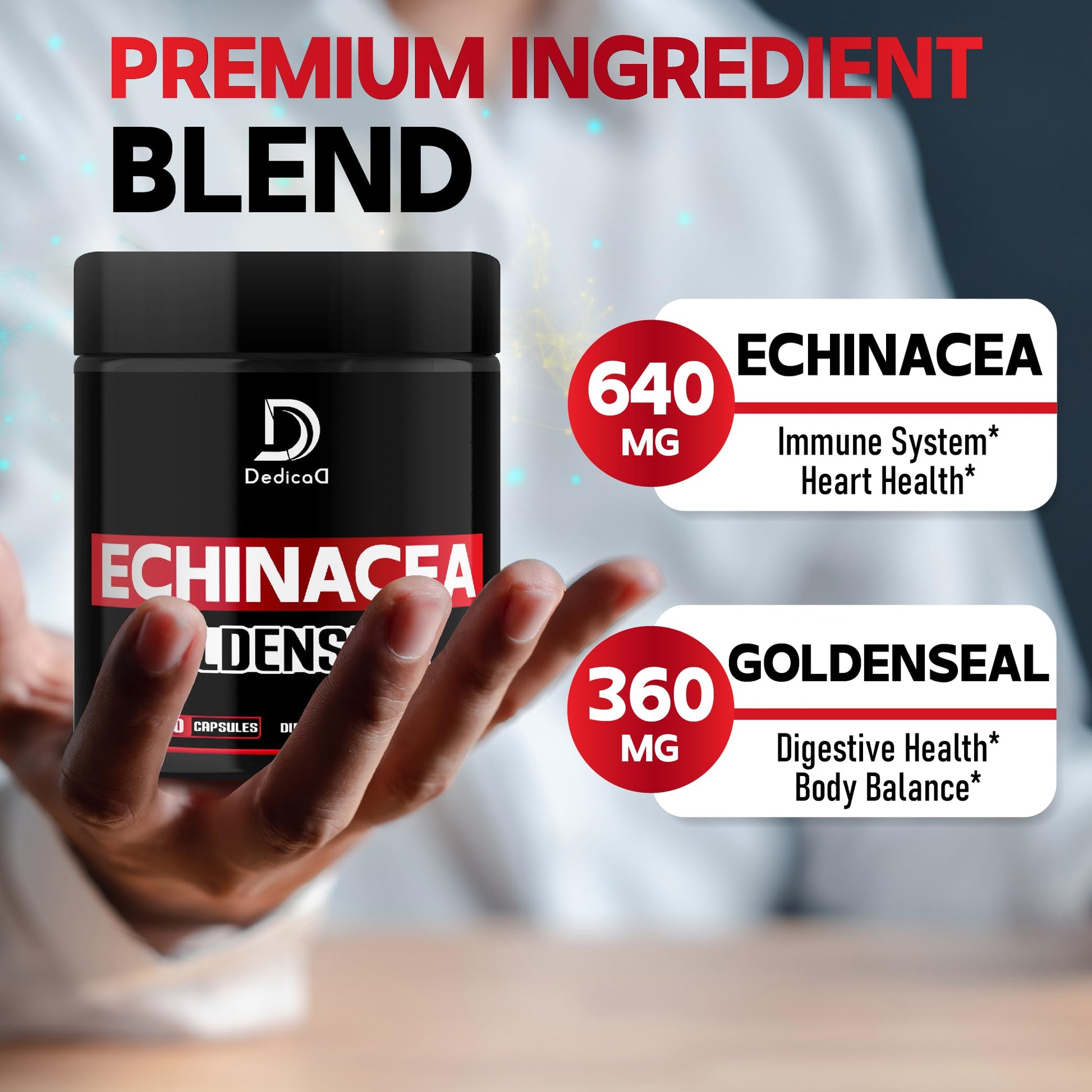 DEDICAD 1000mg Echinacea Goldenseal Capsules - Support Immune System, Well-Being & Overal Health - 60 Veggie Capsules - Non-GMO, Gluten-Free DEDICAD buy supplements Au