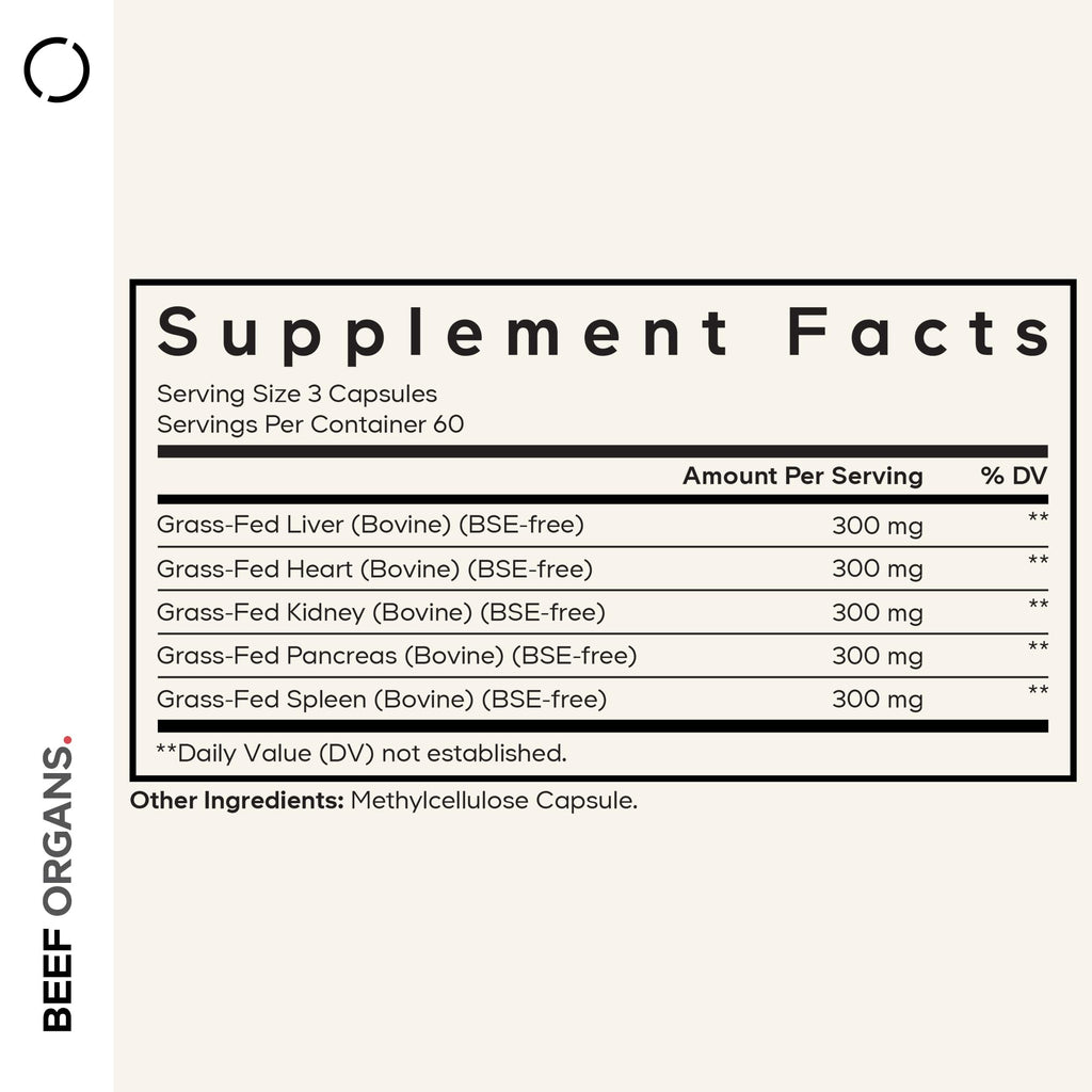 Codeage Grass Fed Beef Organs Supplement – Glandulars Supplements - Freeze Dried, Non-Defatted, Desiccated Liver, Heart, Kidney, Pancreas & Spleen Bovine Pills – Beef Vitamins - Non-GMO -180 Capsules CodeageBuy Supplements Australia