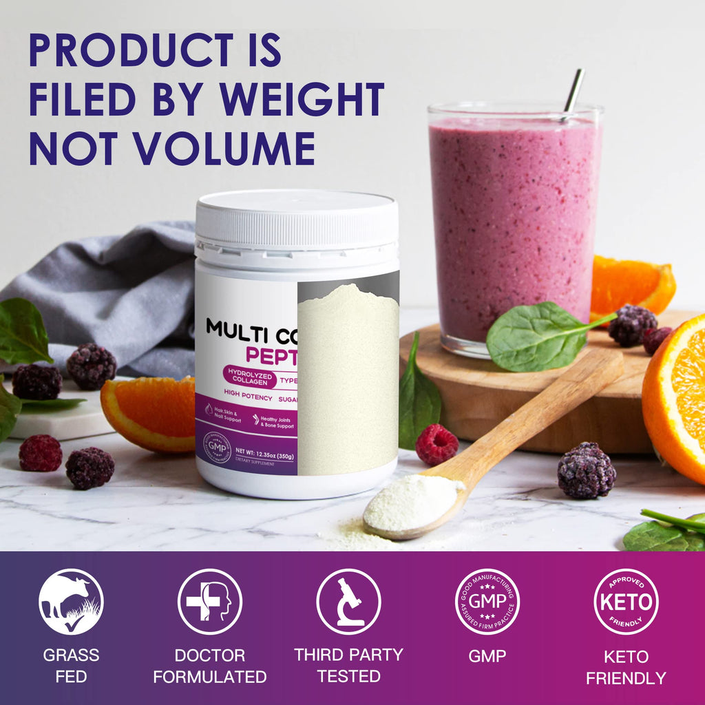 NATURE TARGET Multi Collagen Peptides Powder - Type I, II, III, V, X - Hydrolyzed Collagen Peptides with Vitamin C Hyaluronic Acid, Supports Skin Hair Nail & Joint