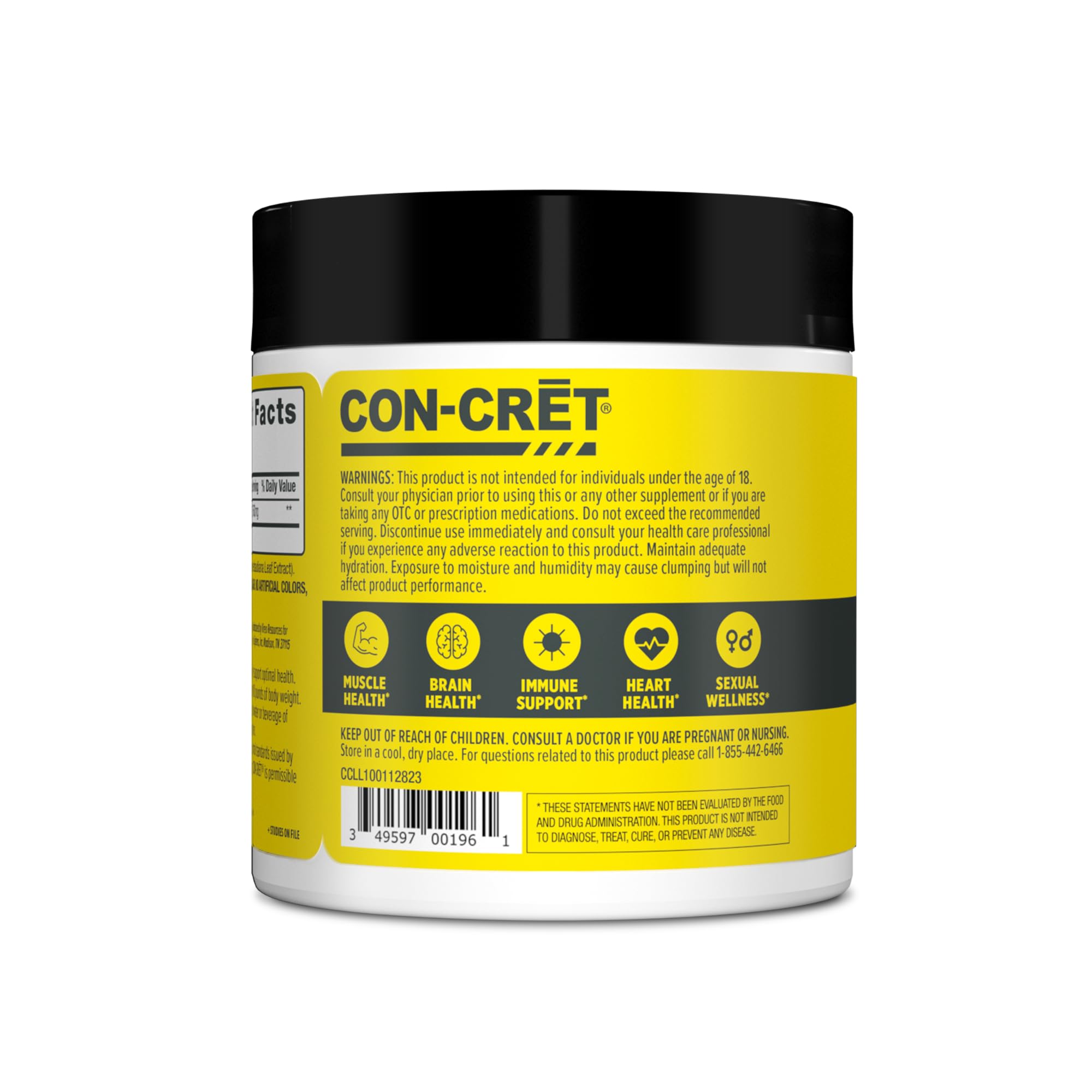 CON-CRET Creatine HCl Powder | Muscle, Cognitive, Cellular Energy Support | No Bloating or Cramps | USA Made & NSF Certified