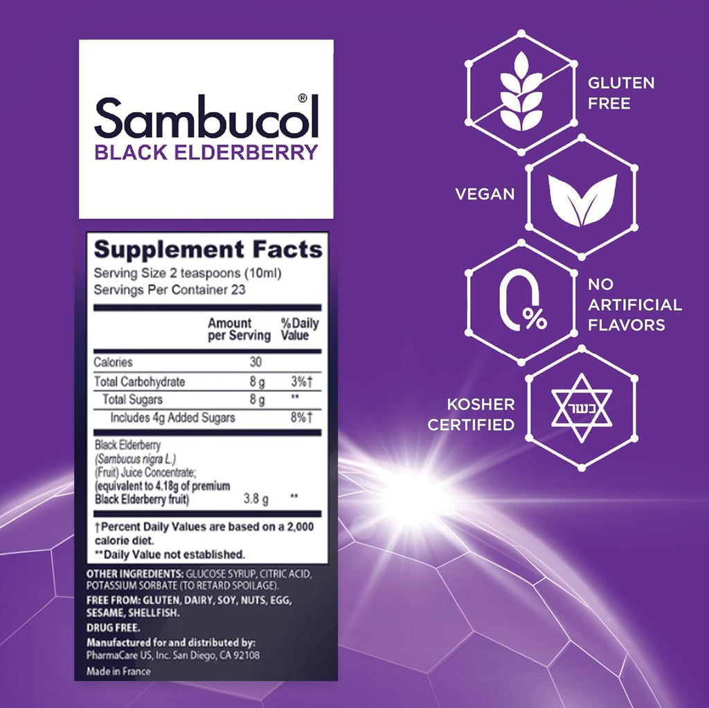 Sambucol Black Elderberry Syrup - Black Elderberry Liquid, Immune Support for Kids and Adults, High Antioxidants, Gluten Free