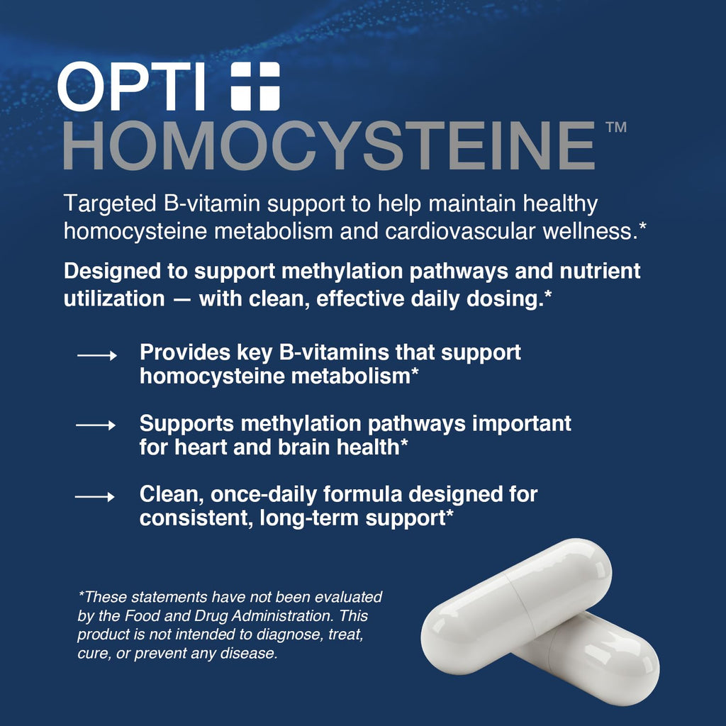 Opti + Homocysteine Capsules | Daily Brain and Heart Health Supplements* | Brain Supplement with Methylcobalamin & Methylfolate | 60 capsules/30 Servings Opti + Life buy supplements Au