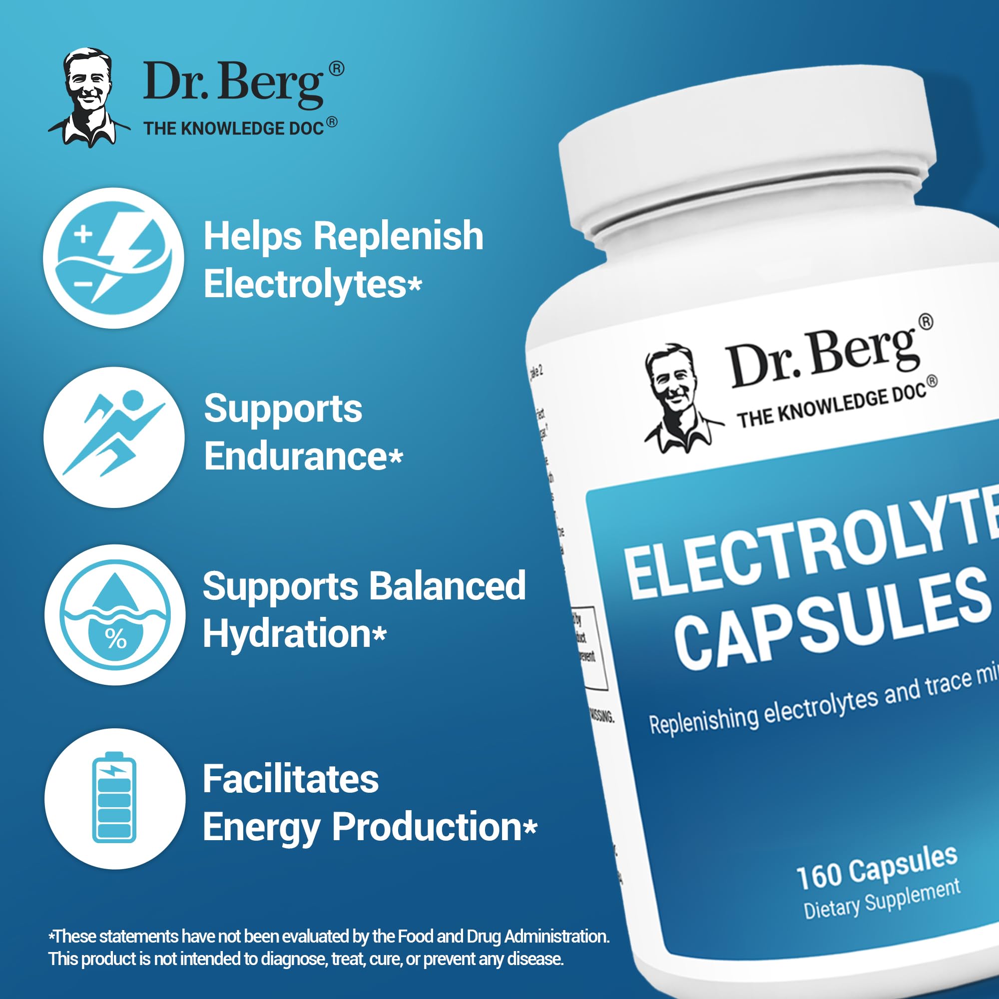 Dr. Berg Electrolyte Capsules - Electrolyte Supplements for Supporting Energy, Endurance, and Hydration - Sugar Free, No Maltodextrin, Keto Friendly - 160 Caps Dr. Berg NutritionalsBuy Supplements Australia