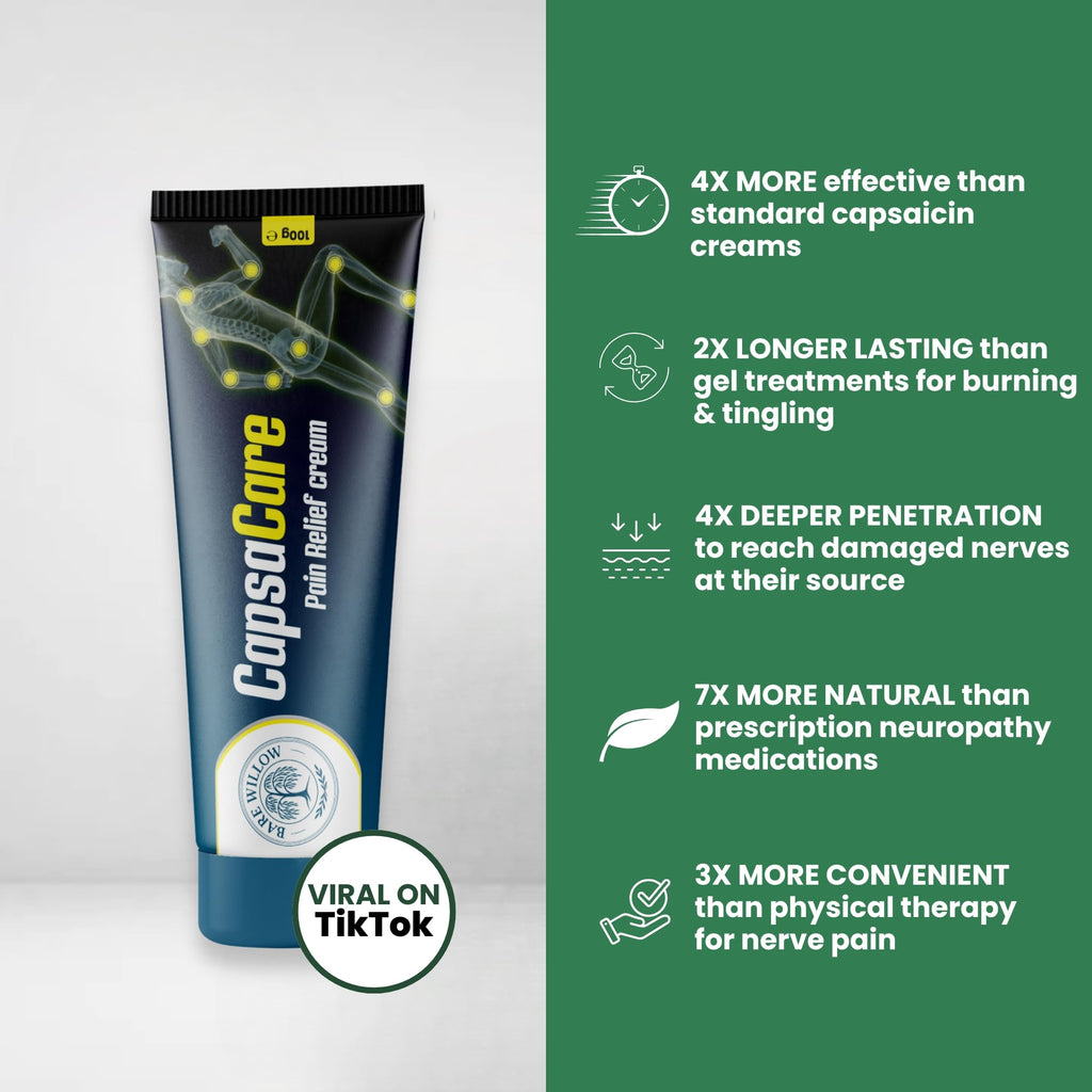 CapsaCare Cream with Capsaicin 0.125% & Magnesium, NeuroSoothe Blend with Arnica, Glucosamine, Menthol & Aloe, Fragrance Free, Non Greasy, Hydrating Topical Skin Cream for Men and Women, 100g (1 Pack) Bare WillowBuy Supplements Australia