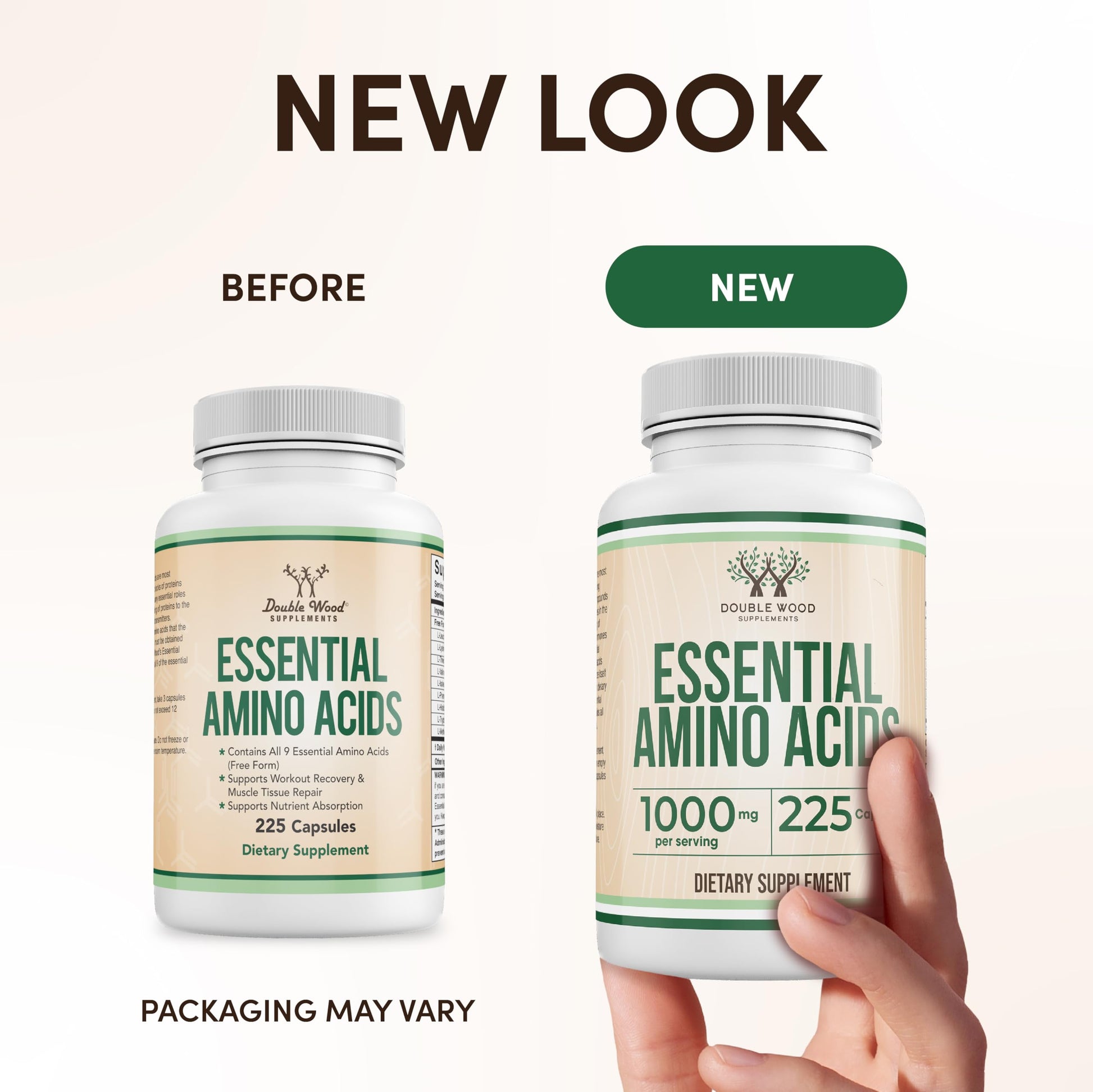Essential Amino Acids - 1 Gram Per Serving Powder Blend of All 9 Essential Aminos (EAA) and All Branched-Chain Aminos (BCAAs) (Leucine, Isoleucine, Valine) 225 Capsules, Gluten Free by Double Wood Double Wood Supplements buy supplements Au