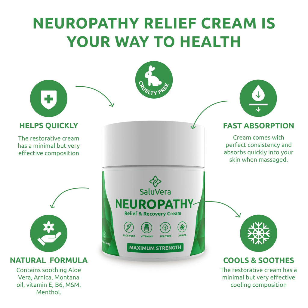 SaluVera Neuropathy Pain Relief Cream - Maximum Strength Nerve Pain Reliever for Foot, Toes, Hands, Legs with Aloe Vera, Arnica, MSM Vitamin B6, and Menthol for Fast-Acting Relief 3oz SaluVeraBuy Supplements Australia