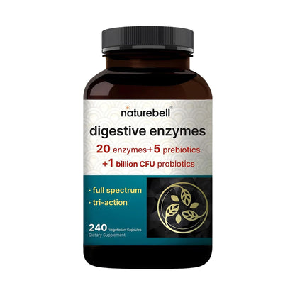 NatureBell Digestive Enzymes - 240 Capsules - Gut & Digestive Health Support Supplement* - with 20 Enzymes,