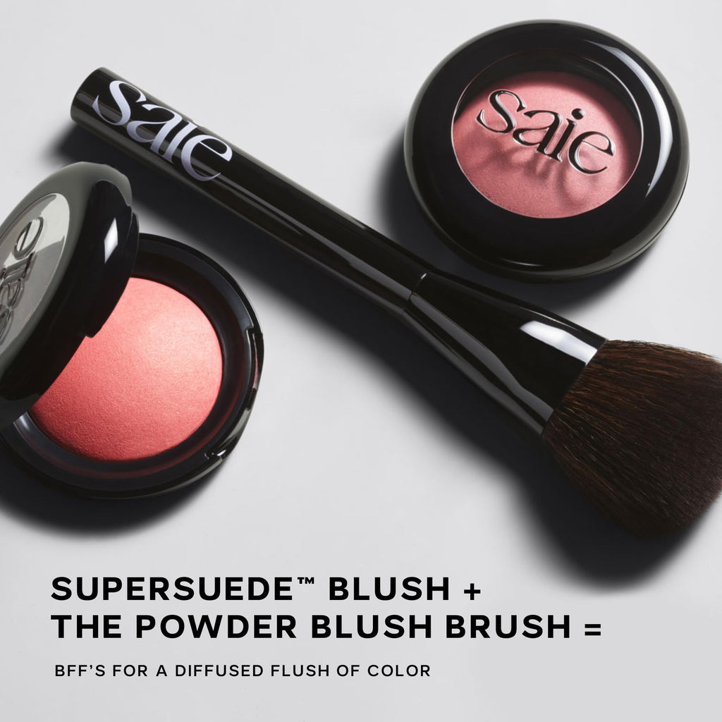 Saie Blush & Brush Duo - SuperSuede Baked Blush in Mia (.01 oz) & Powder Blush Brush - Talc-Free, Moisturizing Blush with Vegan, Fluffy Brush for Seamless Application SaieBuy Supplements Australia
