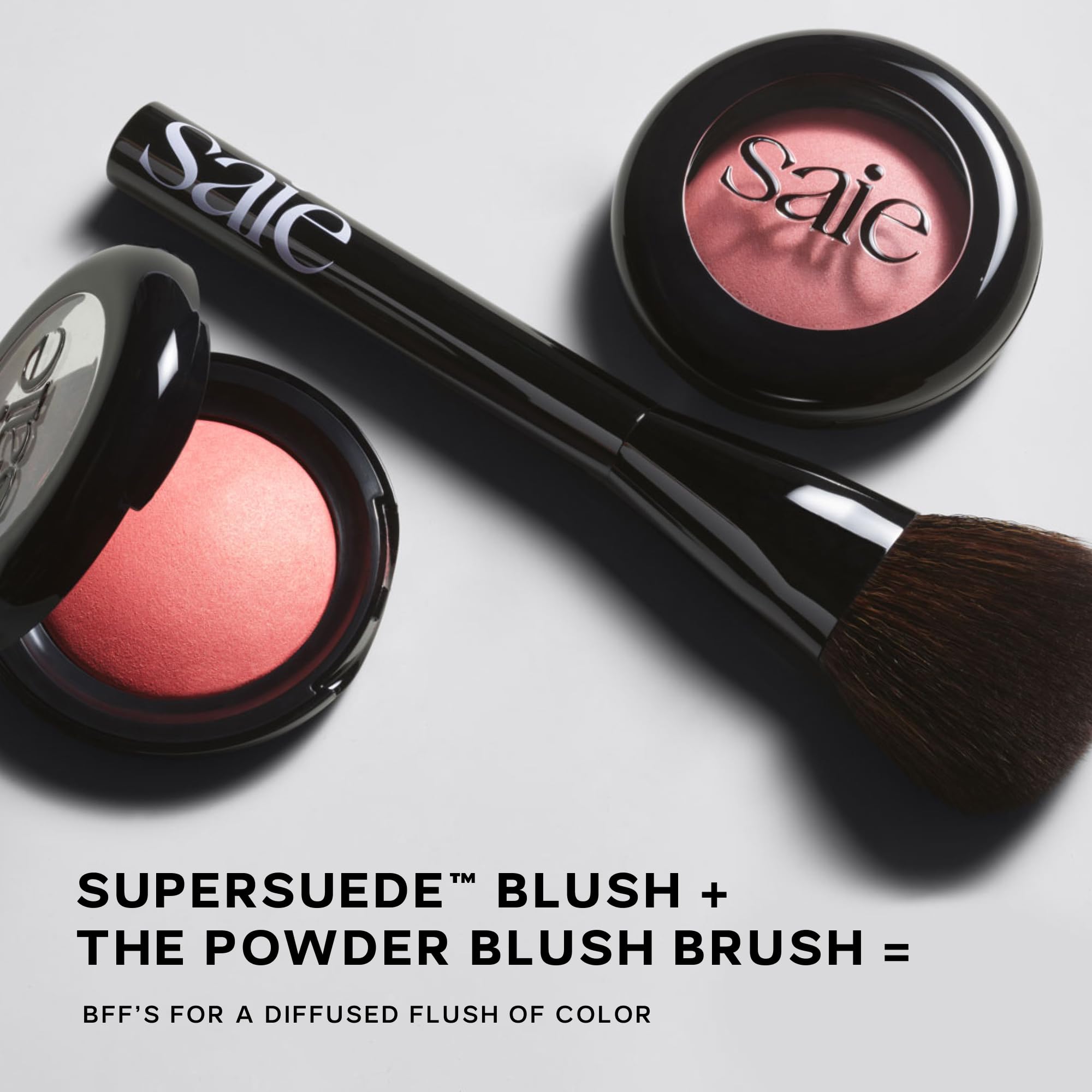 Saie Blush & Brush Duo - SuperSuede Baked Blush in Mia (.01 oz) & Powder Blush Brush - Talc-Free, Moisturizing Blush with Vegan, Fluffy Brush for Seamless Application SaieBuy Supplements Australia