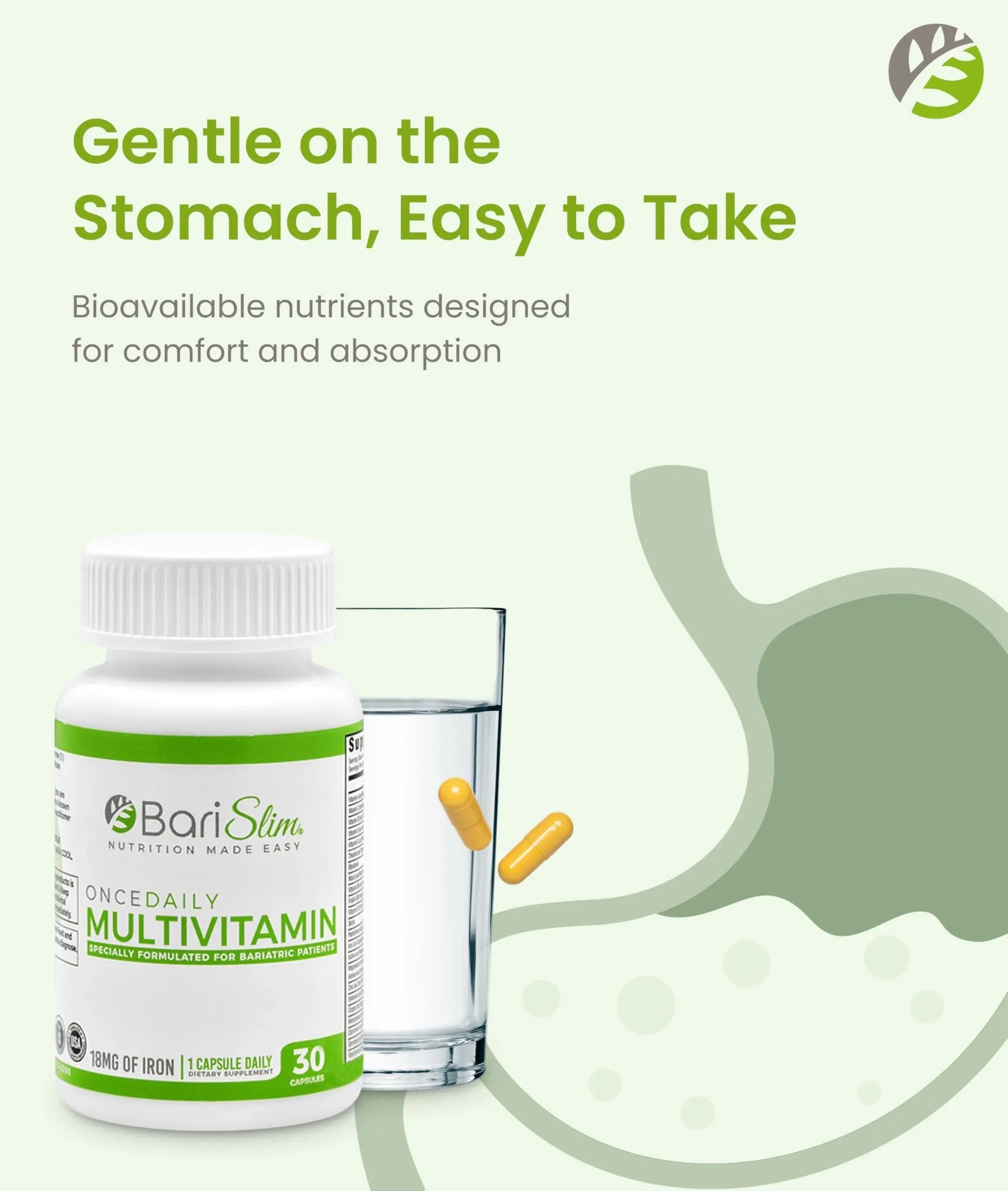 BariSlim Once Daily Bariatric Multivitamin Capsule - 18mg of Iron - Bariatric Vitamin & Supplement for Post Surgery Including Gastric Bypass BariSlim