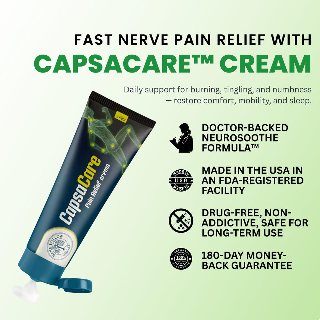 CapsaCare Cream with Capsaicin 0.125% & Magnesium, NeuroSoothe Blend with Arnica, Glucosamine, Menthol & Aloe, Fragrance Free, Non Greasy, Hydrating Topical Skin Cream for Men and Women, 100g (1 Pack) Bare WillowBuy Supplements Australia