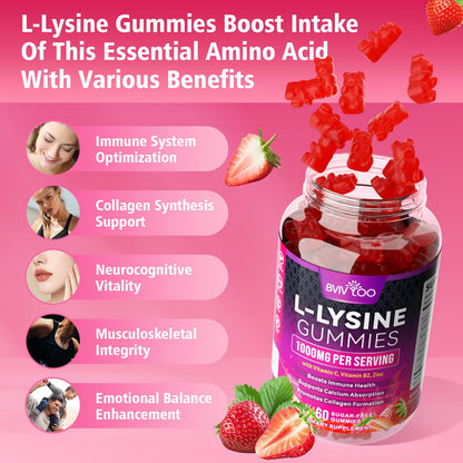 BVIVLOO L-Lysine 1000mg Gummies for Immune Support & Skin Health - High Potency Vegan Gummies, Sugar-Free, Natural Berry Flavor, Gluten-Free Chewable Supplement