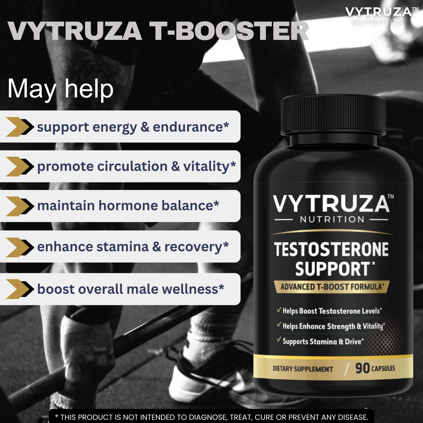VYTRUZA Nutrition Advanced T-Boost Formula Test Support Capsules, Premium Ingredients, Energy, Strength Support Supplement for Men, 90 Capsules VYTRUZA buy supplements Au