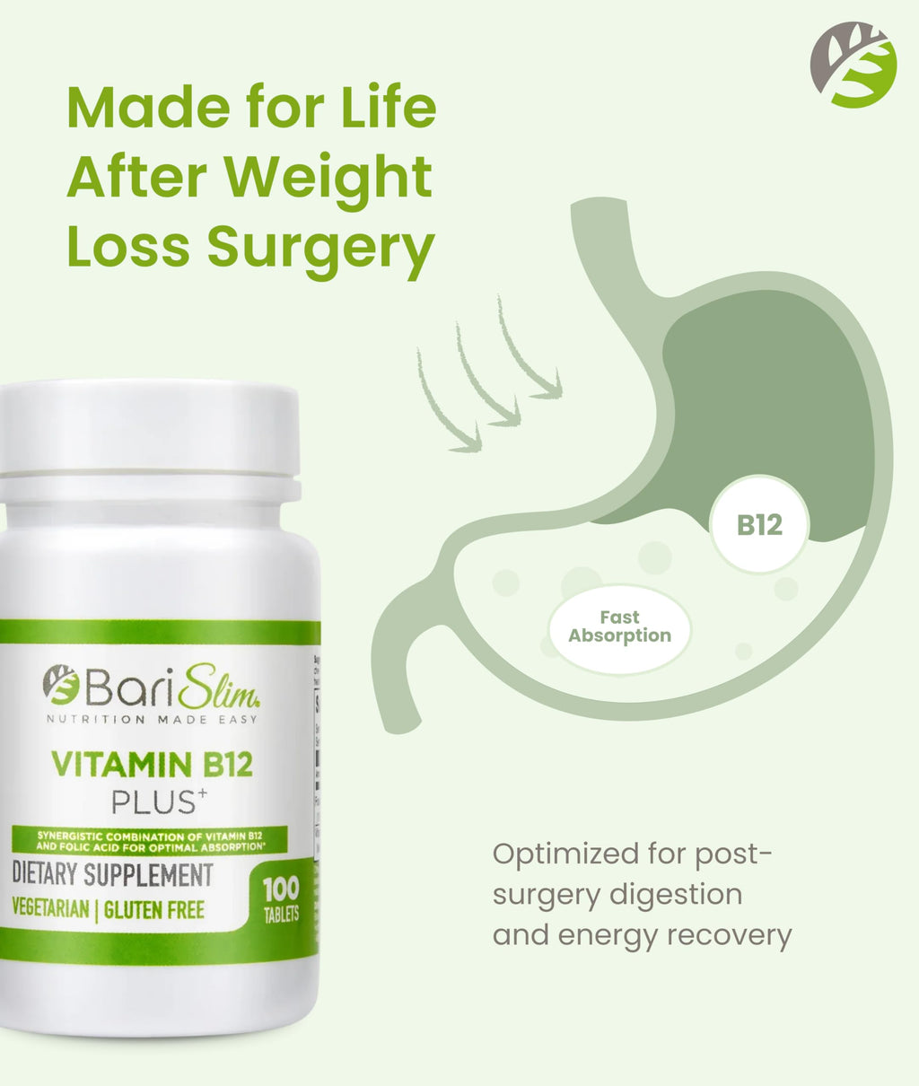 BariSlim Vitamin B12 Plus Tablets - Bariatric Formulated for Post Weight Loss Surgery, Including Gastric Bypass & Gastric Sleeve - Supports Energy Levels & Overall Health | Cherry Flavor BariSlim buy supplements Au