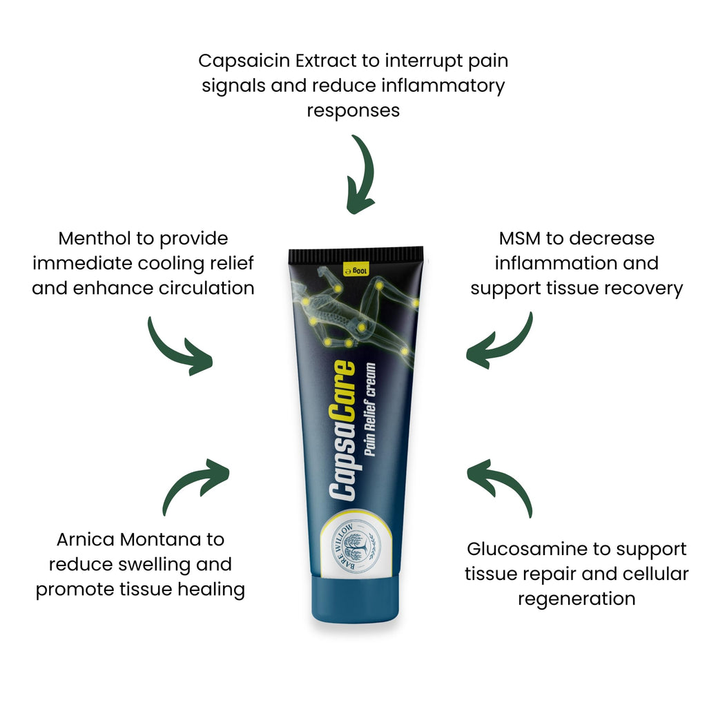 CapsaCare Cream with Capsaicin 0.125% & Magnesium, NeuroSoothe Blend with Arnica, Glucosamine, Menthol & Aloe, Fragrance Free, Non Greasy, Hydrating Topical Skin Cream for Men and Women, 100g (1 Pack) Bare WillowBuy Supplements Australia