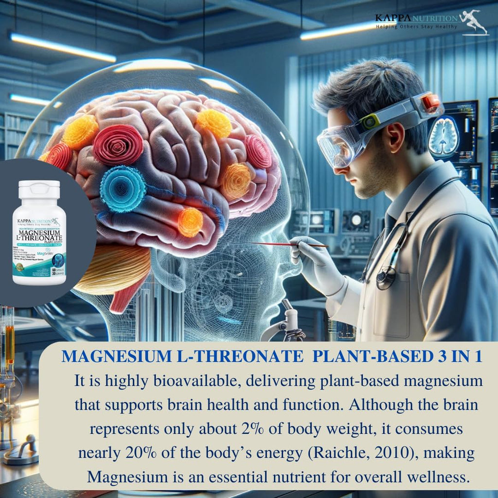 Kappa Nutrition Powered by Magbrain™ Magnesium L-Threonate Plant-Based, 60 Vegan Capsules, 420mg Elemental Magnesium (3 Capsules) from 2,253mg, Brain, Sleep & Muscle Support. KAPPA NUTRITIONBuy Supplements Australia