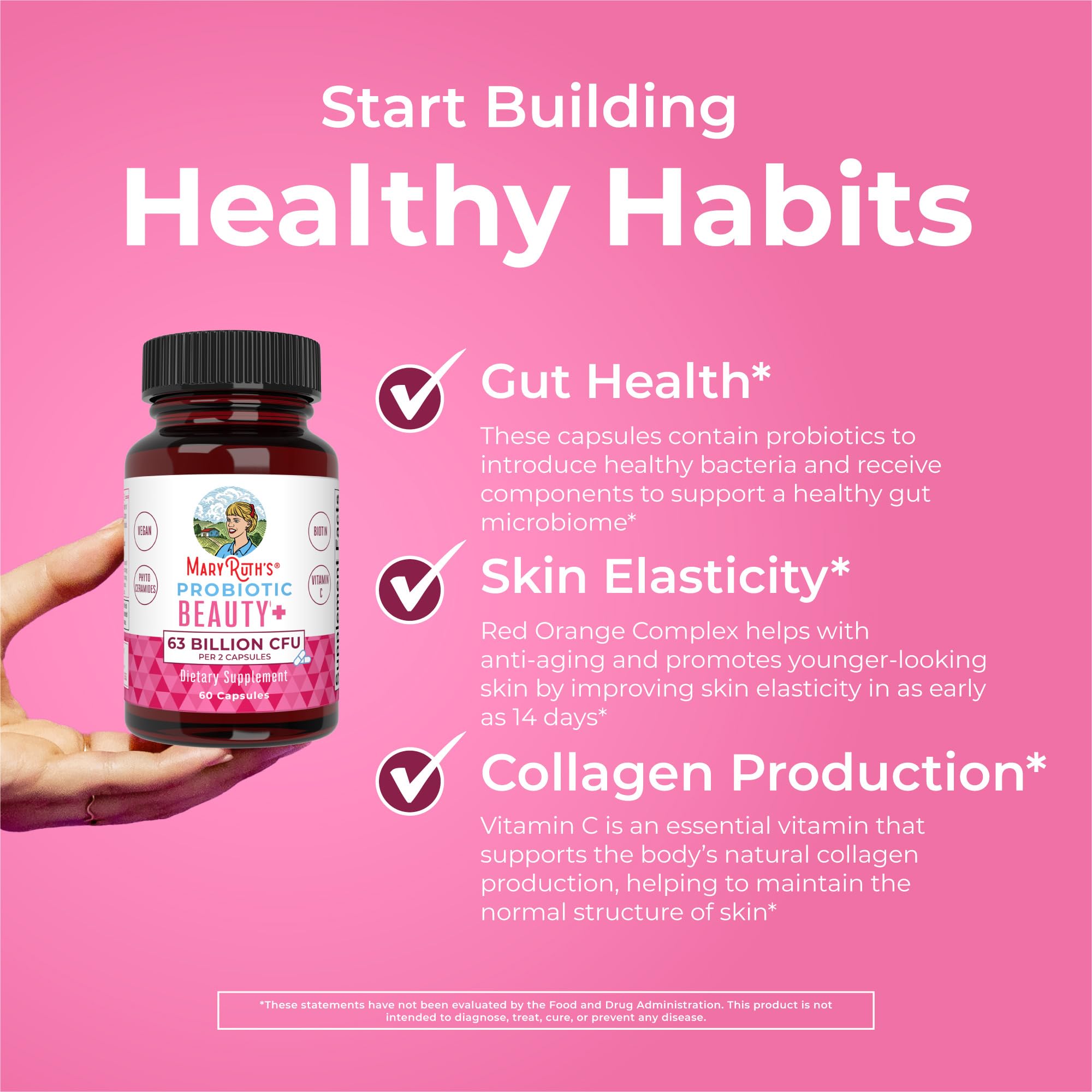 MaryRuth Organics Probiotic Beauty Capsules | Vegan Collagen Support | Anti Aging | Gut Health | Hair Skin and Nails Vitamins | Skin Care