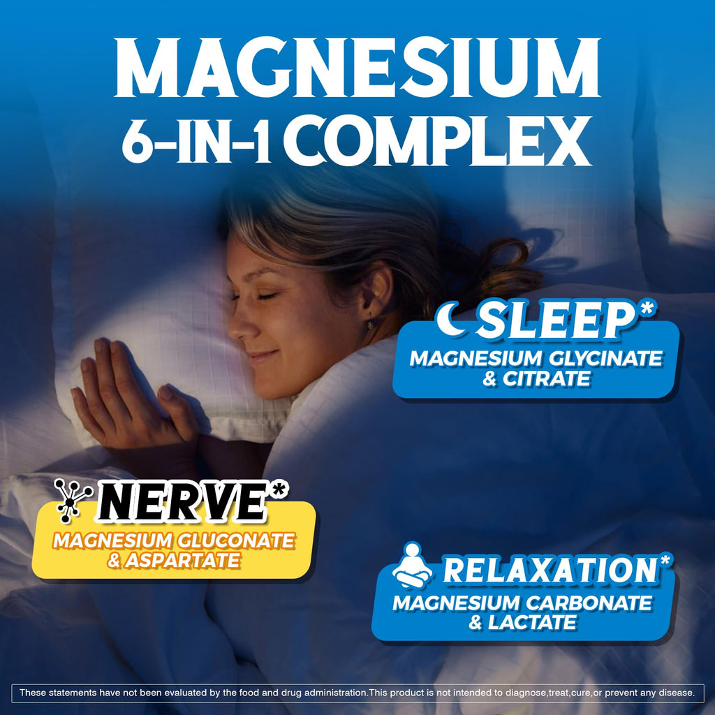 Vitalibre 6 in 1 Magnesium Complex for Women Men, 260mg Elemental Magnesium | Max Absorption | Chelated Magnesium Supplement for Bone, Relaxation & Nerves Support | Non-GMO, 120 Vegan Capsules Vitalibre buy supplements Au