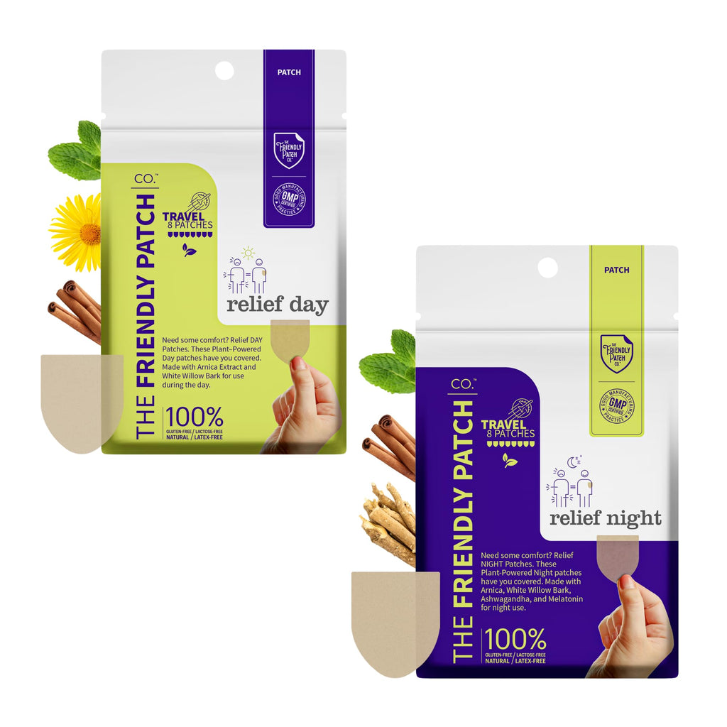 Relief Day & Night Patch Bundle - Arnica, White Willow Bark, Melatonin, Ashwagandha, Saffron & Peppermint for Soreness, Discomfort & Sleep Support for Women and Men - 16 Plant-Powered Patches The Friendly Patch CO.Buy Supplements Australia