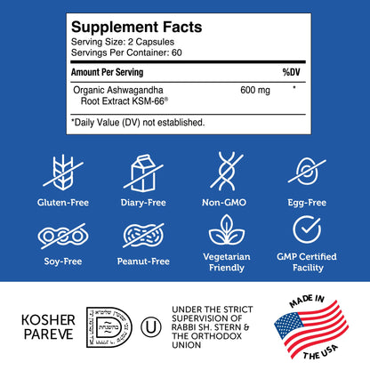 Zahler Ashwagandha Capsules, KSM-66 Aswhagandha 600mg Supplement, Relaxation and Stress Support, Kosher, 60 Capsules ZahlerBuy Supplements Australia