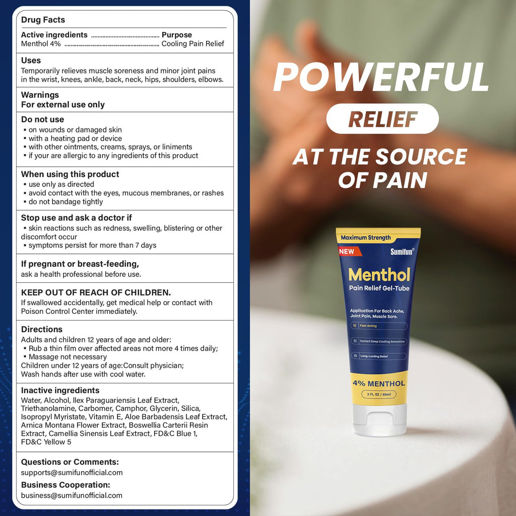 Sumifun Menthol Pain Relief Gel-Tube-3 FL OZ Tube (Pack of 1)- for Knee & Lower Back Pain Relief, Sore Muscle Relief, Neck Pain Relief, Shoulder Pain Relief SumifunBuy Supplements Australia