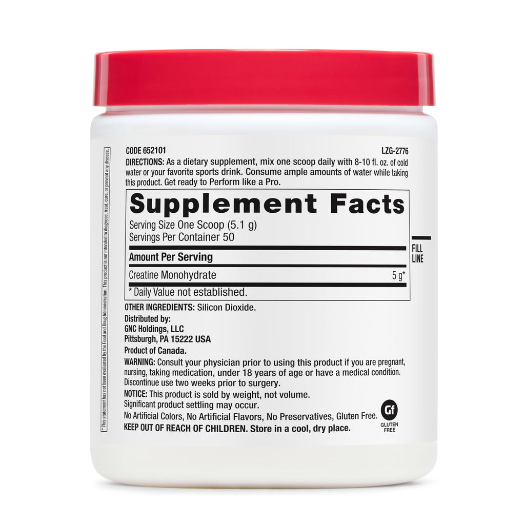 GNC Pro Performance Creatine Monohydrate Powder for Women & Men, 5g Creatine Per Serving, Muscle Building, Energy Production, Endurance, Performance, 50 Servings