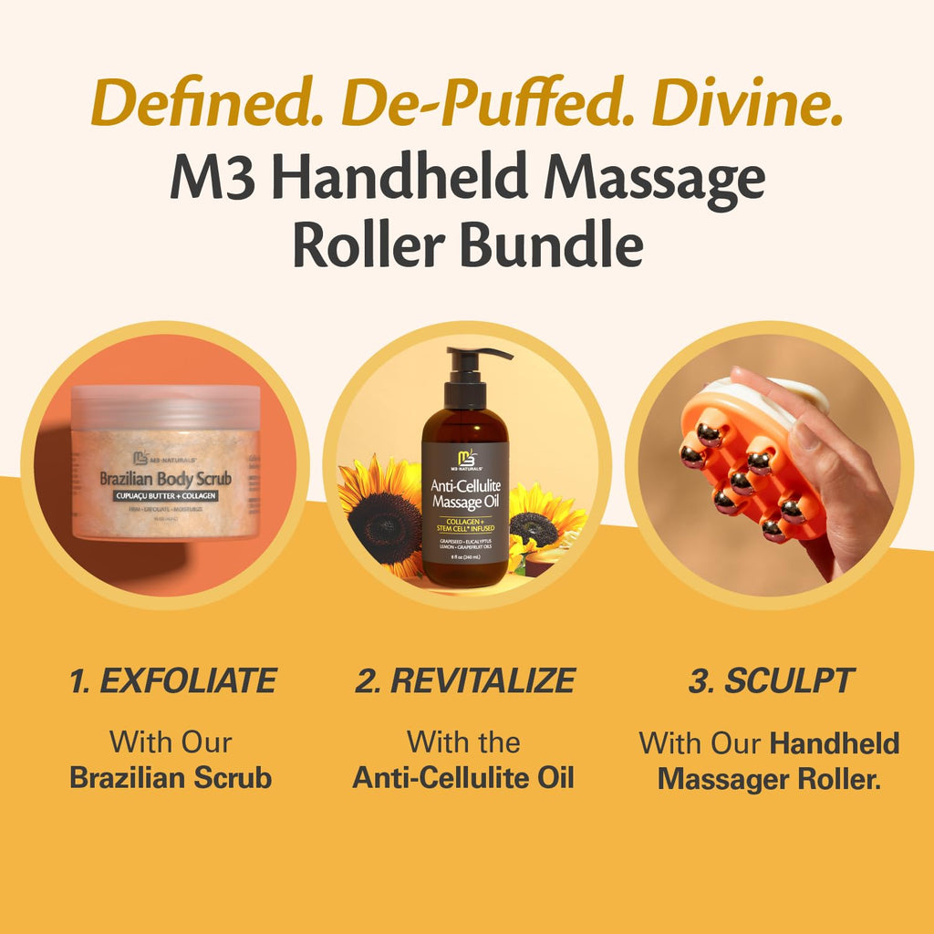 Lymphatic Drainage Massager with Cooling Steel Rollers for Body Sculpting, Cellulite & Sore Muscles, Grip-Friendly with Ergonomic Design for Arms, Thighs, Glutes and Stomach by M3 – Orange M3 Naturals buy supplements Au
