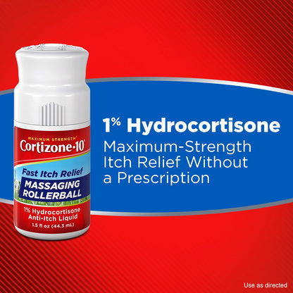 Cortizone-10 Maximum Strength Itch Relief Massaging Rollerball, 1% Hydrocortisone, Fast-Acting, Anti-Itch Liquid for Bug Bites, Rash, Eczema, Psoriasis, Poison Ivy, Oak, Sumac, 1.5 fl. oz Cortizone 10Buy Supplements Australia